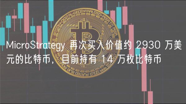 MicroStrategy 再次买入价值约 2930 万美元的比特币,目前持有 14 万枚比特币插图 MicroStrategy 再次买入价值约 2930 万美元的比特币,目前持有 14 万枚比特币
