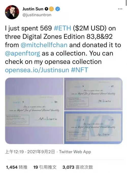 孙宇晨200万美元购入《Digital Zones》系最早的NFT项目之一插图 孙宇晨200万美元购入《Digital Zones》系最早的NFT项目之一