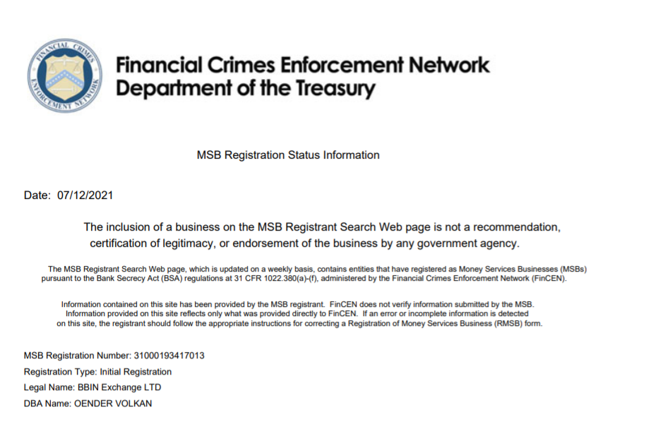 BBIN交易所荣获美国及加拿大MSB合规运营牌照插图2 BBIN交易所荣获美国及加拿大MSB合规运营牌照