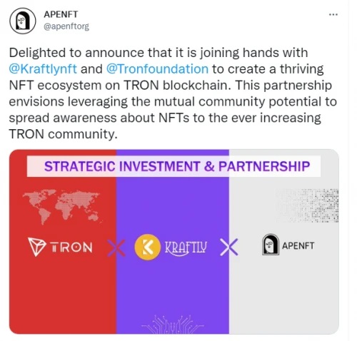 APENFT基金会与Kraftly达成战略合作 NFT专项基金提供支持插图 APENFT基金会与Kraftly达成战略合作 NFT专项基金提供支持